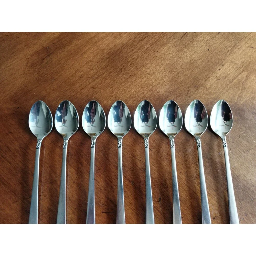 Lot 8x Iced Teaspoons Olaf Flatware National Stainless Silverware Japan MCM 7.8